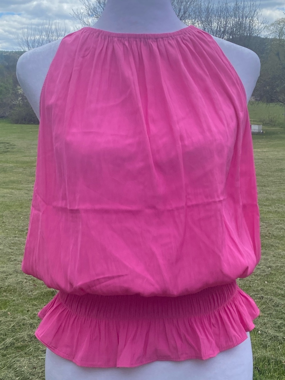 Catherine Malandrino Hot Pink Sleeveless Halter Blouson Tank